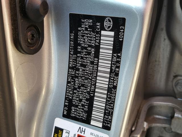 4T1BK1EB7GU206188 - 2016 TOYOTA AVALON XLE SILVER photo 10