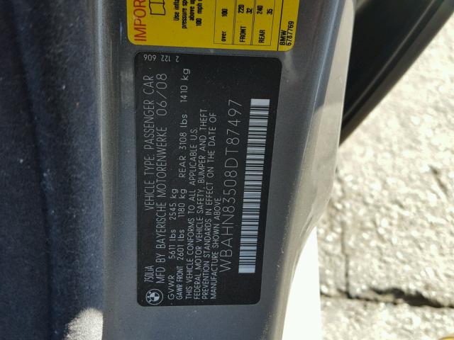 WBAHN83508DT87497 - 2008 BMW 750 LI GRAY photo 10