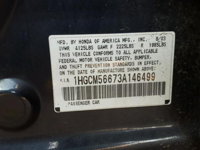 1HGCM56673A146499 - 2003 HONDA ACCORD EX 灰色 照片 10