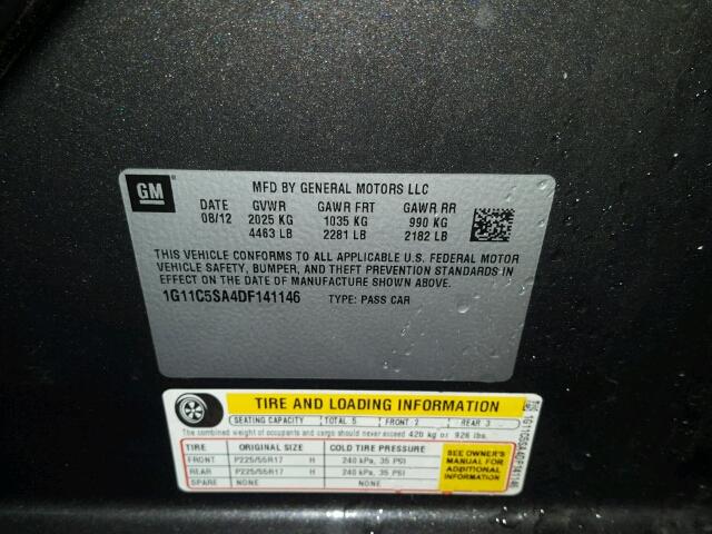 1G11C5SA4DF141146 - 2013 CHEVROLET MALIBU 1LT 灰色 照片 10