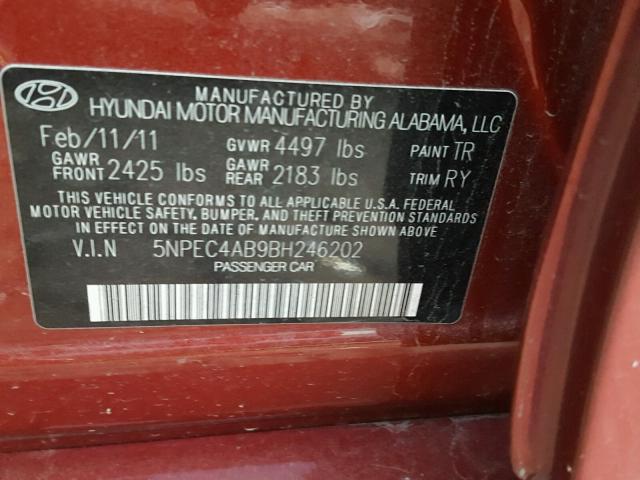 5NPEC4AB9BH246202 - 2011 HYUNDAI SONATA SE RED photo 10