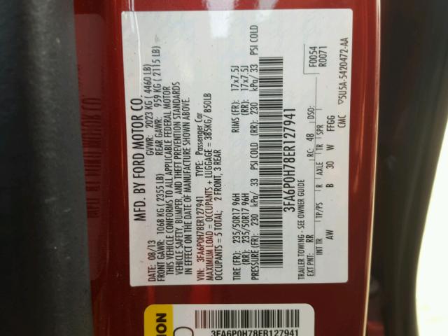 3FA6P0H78ER127941 - 2014 FORD FUSION SE RED photo 10