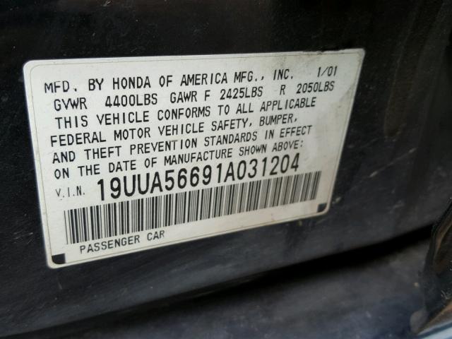 19UUA56691A031204 - 2001 ACURA 3.2TL GREEN photo 10