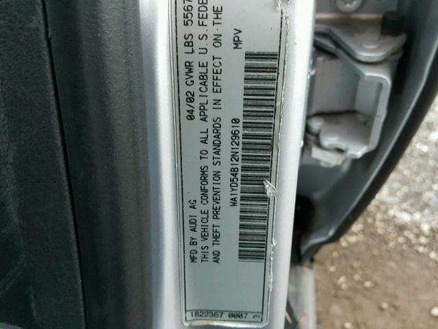 WA1YD54B12N129610 - 2002 AUDI ALLROAD GRAY photo 10