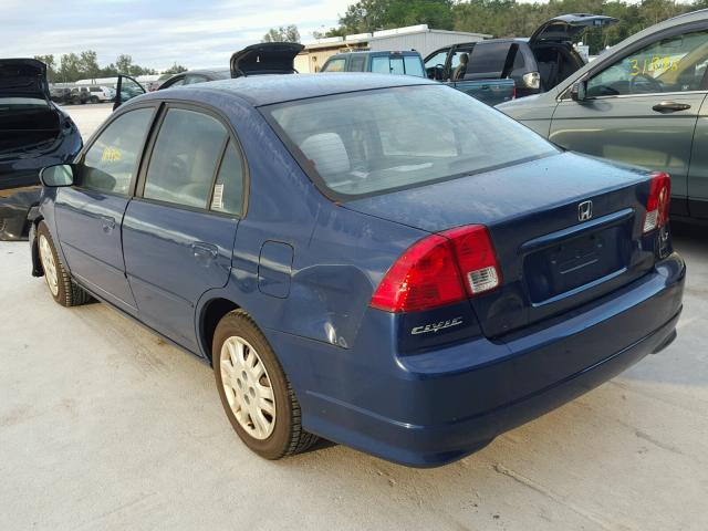 2HGES16585H584015 - 2005 HONDA CIVIC LX BLUE photo 3