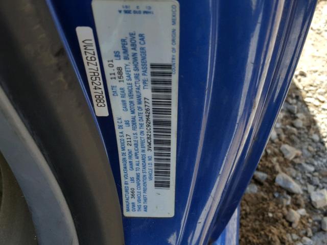 3VWCB21C92M426777 - 2002 VOLKSWAGEN NEW BEETLE Mavi foto 10