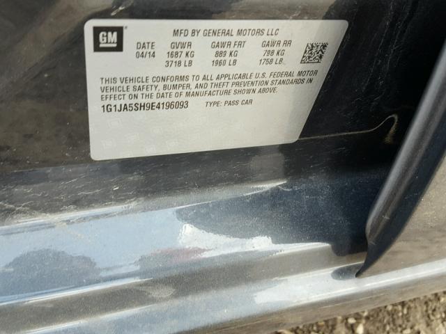 1G1JA5SH9E4196093 - 2014 CHEVROLET SONIC LS BLACK photo 10