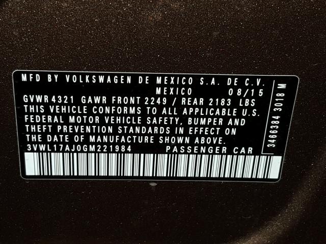 3VWL17AJ0GM221984 - 2016 VOLKSWAGEN JETTA SEL BROWN photo 10