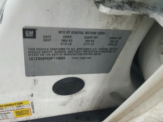 1G1ZS58FX8F114564 - 2008 CHEVROLET MALIBU LS 白色 照片 10