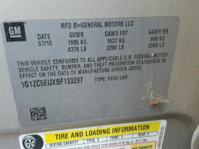 1G1ZC5EUXBF133297 - 2011 CHEVROLET MALIBU 1LT 米色 照片 10