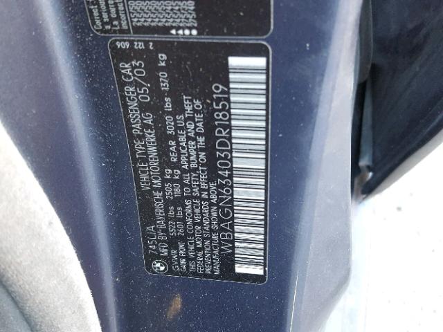 WBAGN63403DR18519 - 2003 BMW 745 LI Mavi foto 10