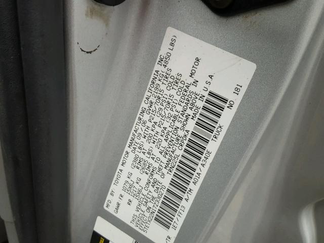 5TETX22N17Z330270 - 2007 TOYOTA TACOMA ACC SILVER photo 10