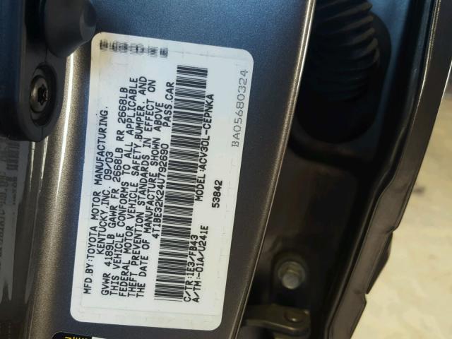 4T1BE32K24U792690 - 2004 TOYOTA CAMRY LE GRAY photo 10