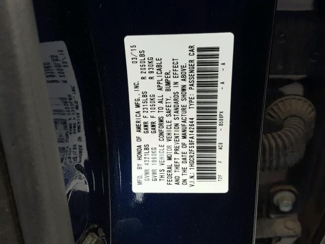 1HGCR2F59FA142644 - 2015 HONDA ACCORD SPO BLUE photo 10