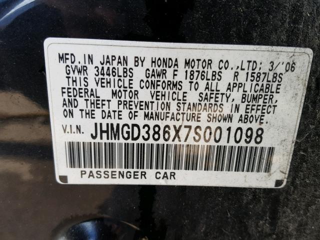 JHMGD386X7S001098 - 2007 HONDA FIT S 黑色 照片 10
