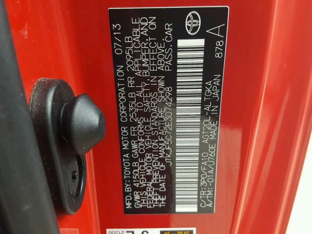 JTKJF5C72E3074298 - 2014 TOYOTA SCION TC 红色 照片 10