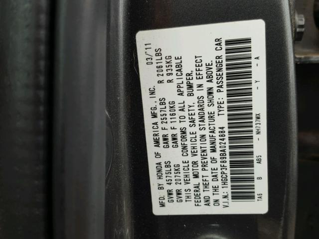 1HGCP3F89BA024884 - 2011 HONDA ACCORD EXL GRAY photo 10