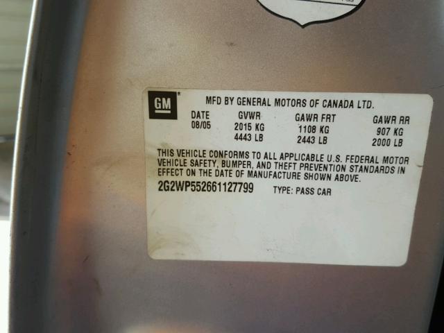 2G2WP552661127799 - 2006 PONTIAC GRAND PRIX Արծաթագույն լուսանկար 10