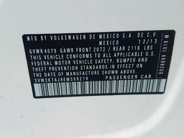 3VW2K7AJ9EM399219 - 2014 VOLKSWAGEN JETTA BASE 白色 照片 10