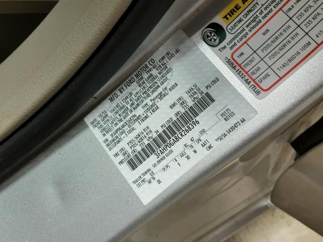 3FAHP0GA8CR268396 - 2012 FORD FUSION S SILVER photo 10