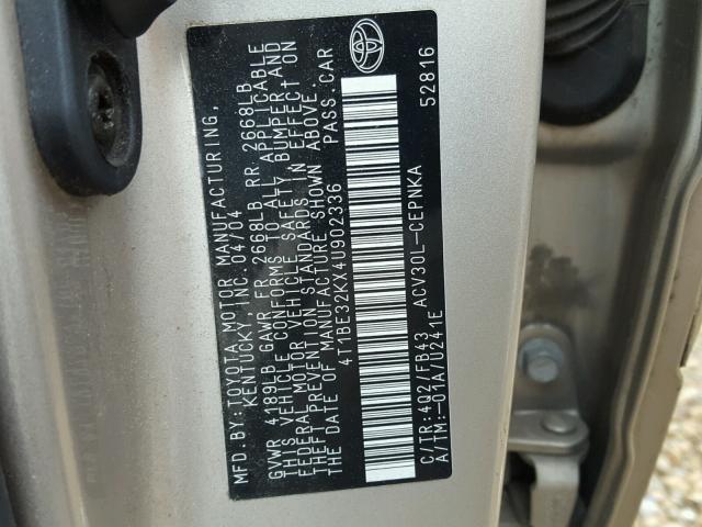 4T1BE32KX4U902336 - 2004 TOYOTA CAMRY LE 棕色 照片 10