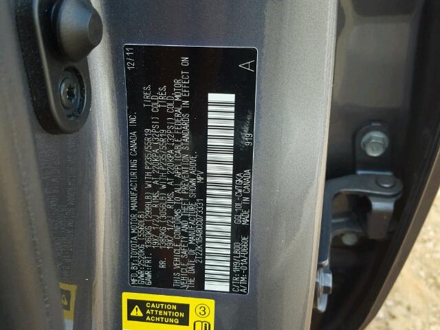 2T2ZK1BA8CC073331 - 2012 LEXUS RX 350 GRAY photo 10