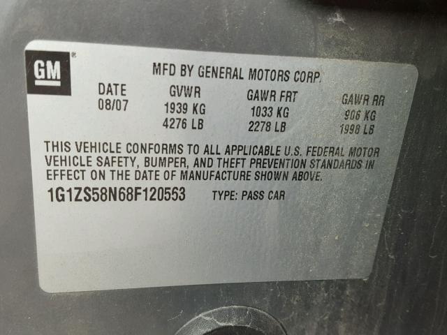 1G1ZS58N68F120563 - 2008 CHEVROLET MALIBU LS GRAY photo 10