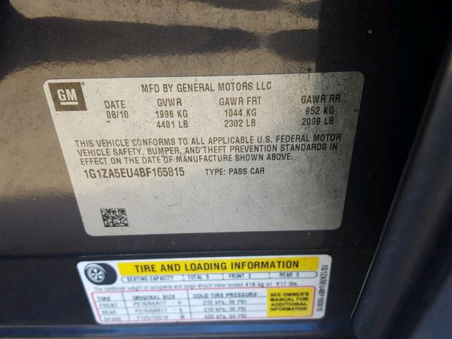 1G1ZA5EU4BF165815 - 2011 CHEVROLET MALIBU LS 灰色 照片 10