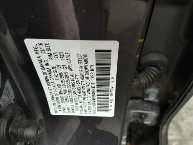 2HKRM4H58GH643311 - 2016 HONDA CR-V EX გრაფიტი ფოტო 10