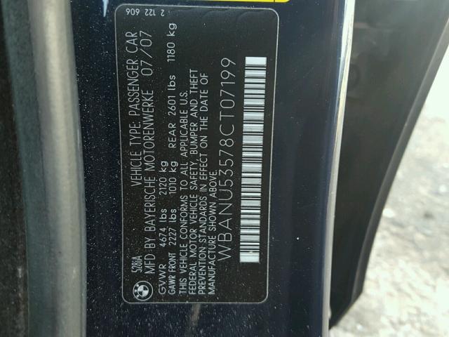 WBANU53578CT07199 - 2008 BMW 528 I BLUE photo 10