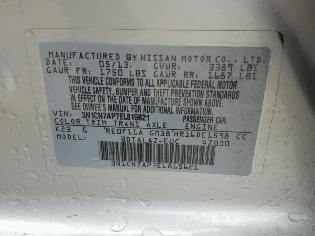 3N1CN7AP7EL815621 - 2014 NISSAN VERSA S SILVER photo 10