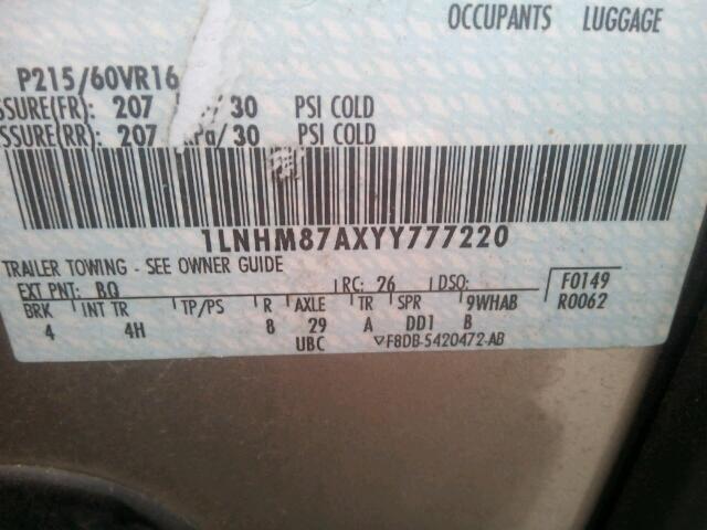 1LNHM87AXYY777220 - 2000 LINCOLN LS 金色 照片 10