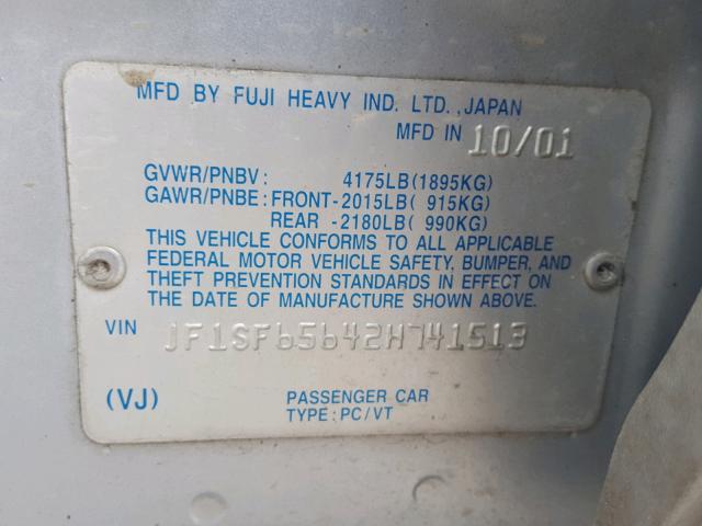 JF1SF65642H741513 - 2002 SUBARU FORESTER S 银色 照片 10