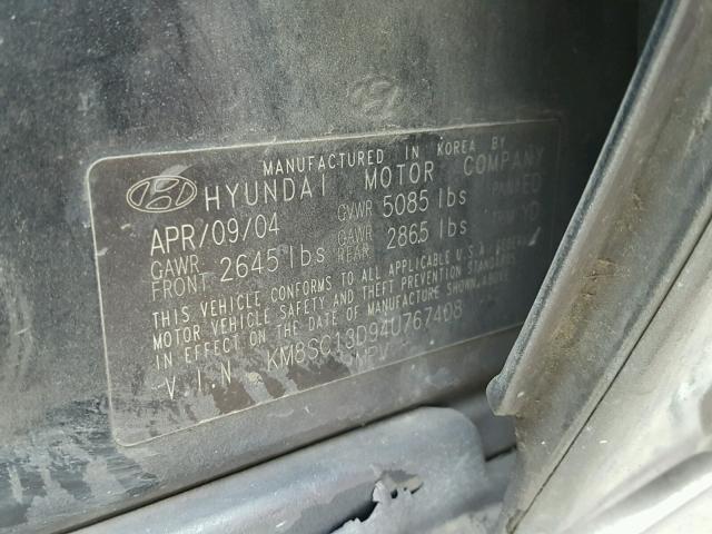 KM8SC13D94U767408 - 2004 HYUNDAI SANTA FE BLACK photo 10