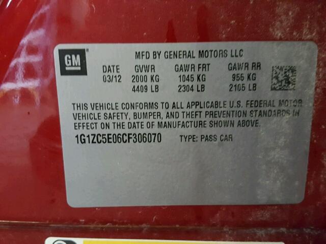 1G1ZC5E06CF306070 - 2012 CHEVROLET MALIBU 1LT 红色 照片 10