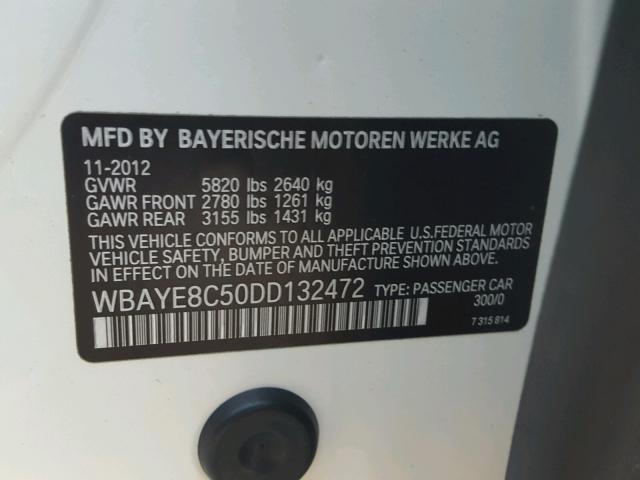 WBAYE8C50DD132472 - 2013 BMW 750LI WHITE photo 10