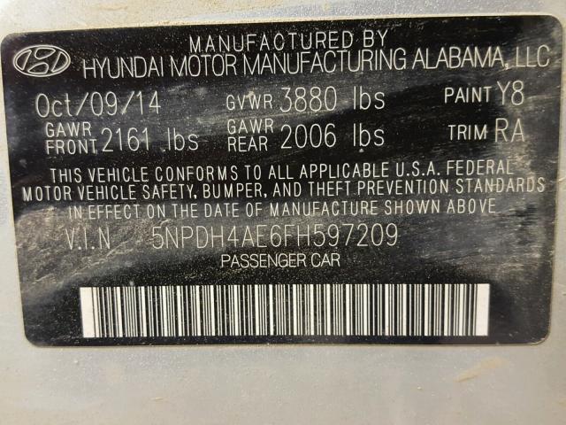 5NPDH4AE6FH597209 - 2015 HYUNDAI ELANTRA SE GRAY photo 10