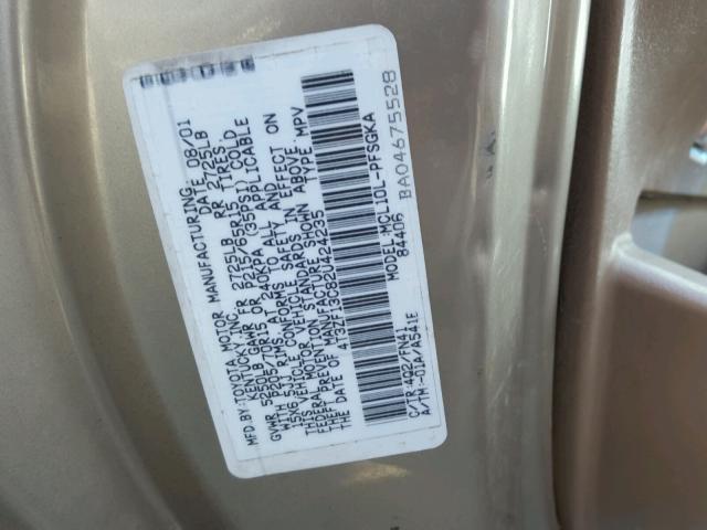 4T3ZF13C82U424235 - 2002 TOYOTA SIENNA LE TAN photo 10