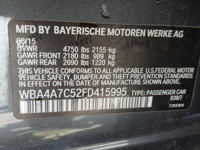 WBA4A7C52FD415995 - 2015 BMW 428 XI BLACK photo 10