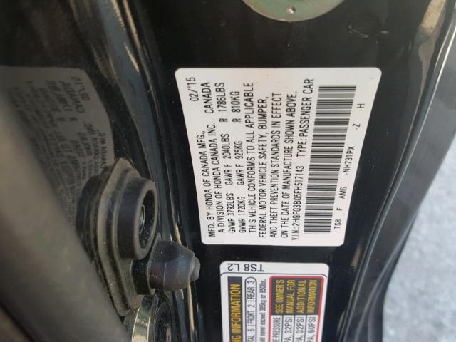 2HGFG3B05FH517143 - 2015 HONDA CIVIC EXL Qara foto 10