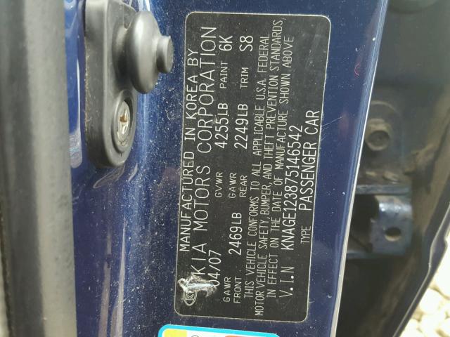 KNAGE123875146542 - 2007 KIA OPTIMA BLUE photo 10