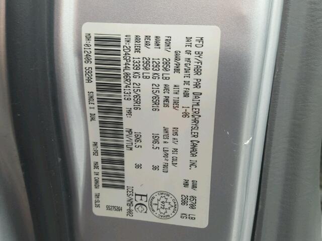 2D4GP44L06R741319 - 2006 DODGE GRAND CARA SILVER photo 10