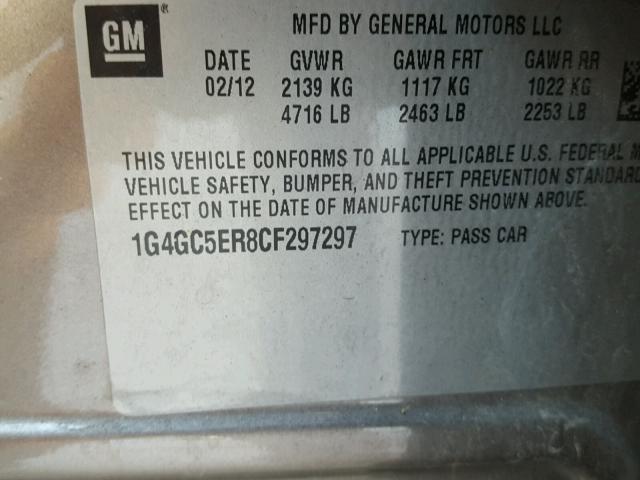 1G4GC5ER8CF297297 - 2012 BUICK LACROSSE TAN photo 10