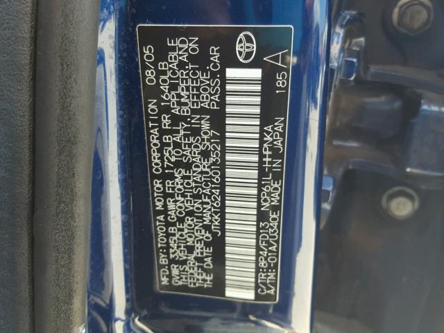 JTKKT624160135217 - 2006 TOYOTA SCION XA ლურჯი ფოტო 10
