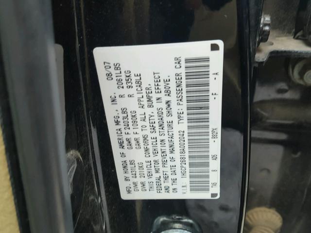 1HGCP26818A002042 - 2008 HONDA ACCORD EXL BLACK photo 10