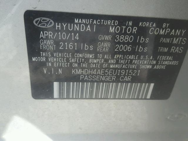 KMHDH4AE5EU191521 - 2014 HYUNDAI ELANTRA SE SILVER photo 10