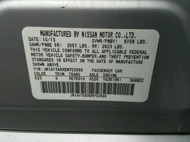 JN1AV7ARXEM702566 - 2014 INFINITI Q50 HYBRID SILVER photo 10