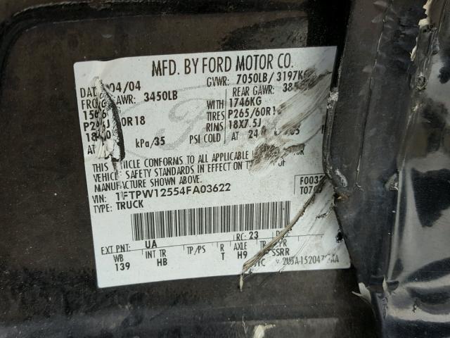 1FTPW12554FA03622 - 2004 FORD F150 SUPER BLACK photo 10