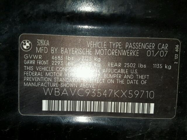 WBAVC93547KX59710 - 2007 BMW 328 BLACK photo 10