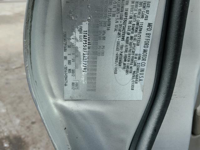 1FAFP55U73A277795 - 2003 FORD TAURUS SILVER photo 10